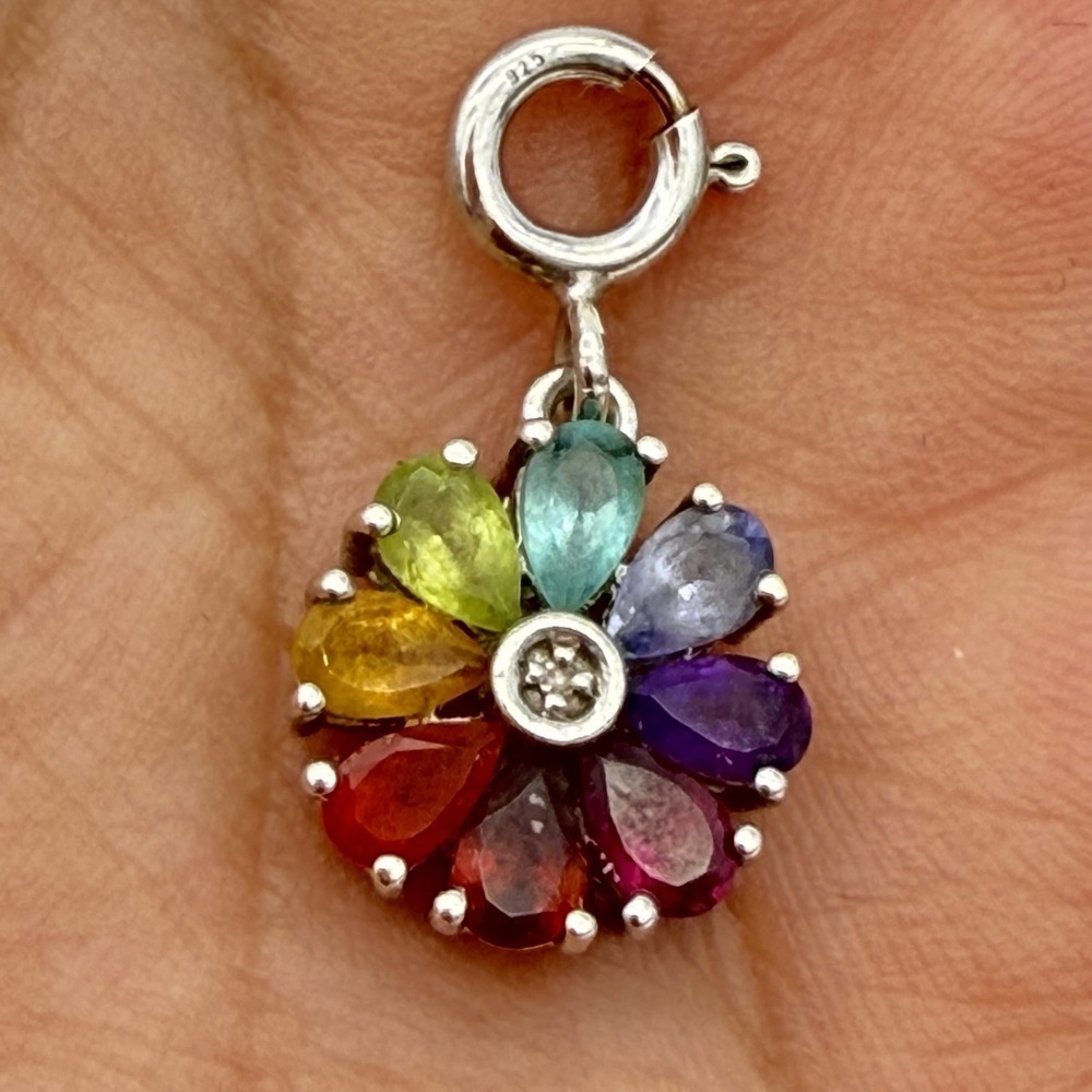 Vtg Chuck Clemency 925 Sterling Silver Multi Gemstone Charm Pendant - Picture 3 of 7